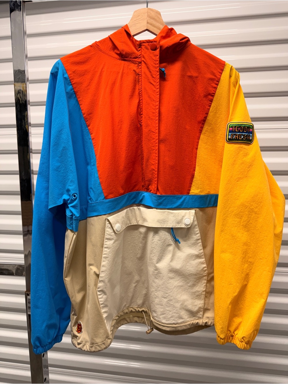 Teddy Fresh Colorblock Hooded Windbreaker in Red, Blue, Yellow, Cream
